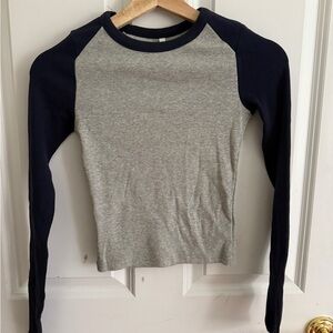 Gray and Navy Raglan Long Sleeve Shirt